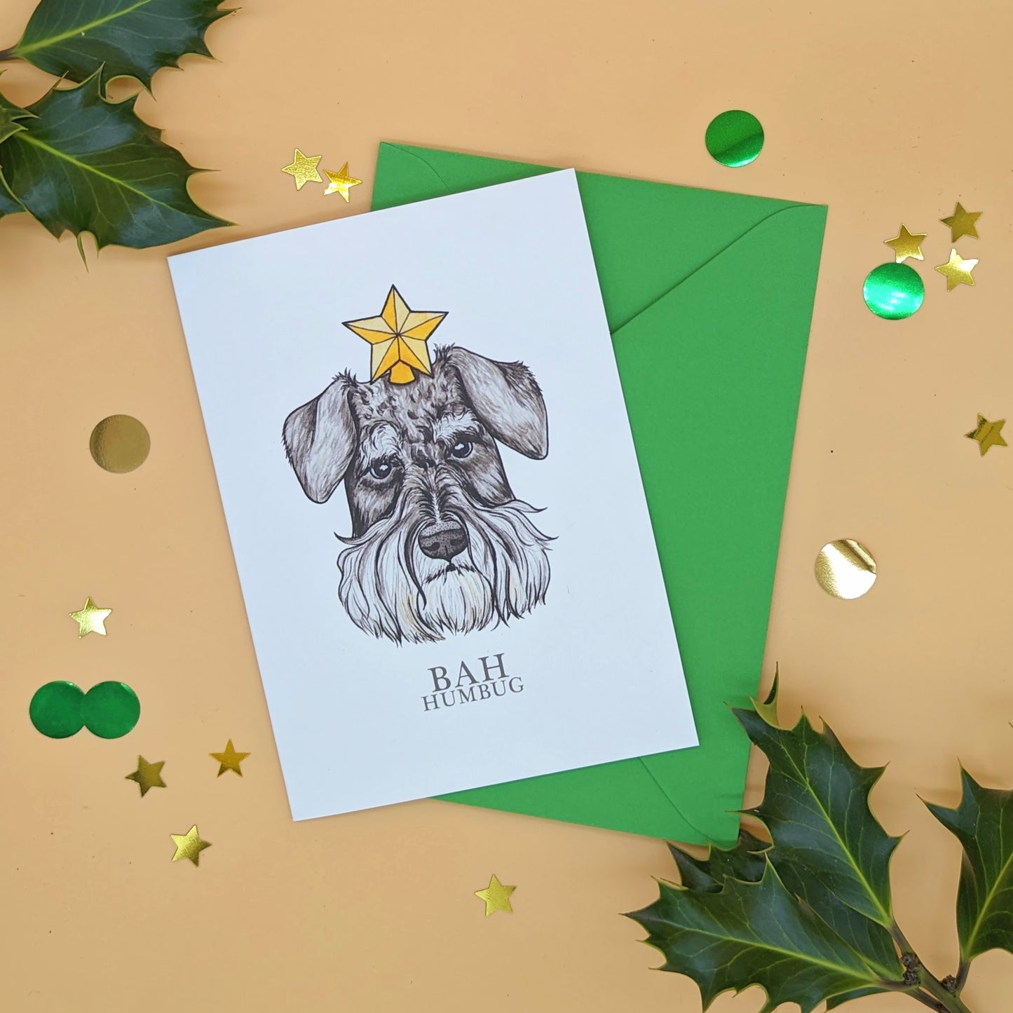 Mini Schnauzer Christmas Card - Bah Humbug