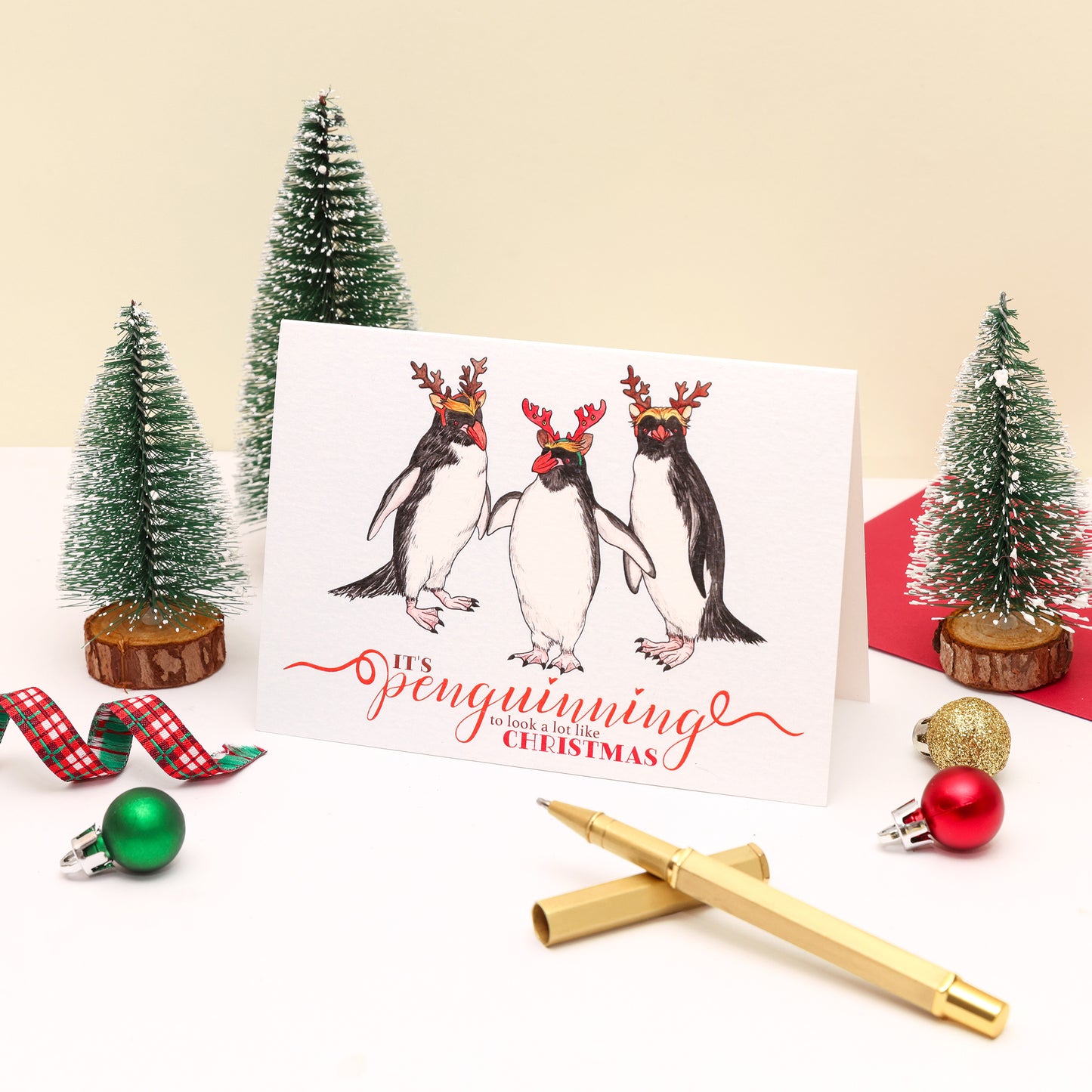 Penguin Christmas Card - Penguinning To Look A Lot Like Christmas