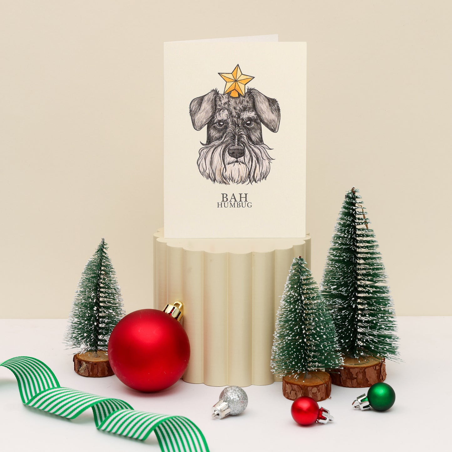 Mini Schnauzer Christmas Card - Bah Humbug