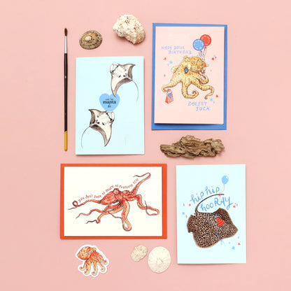 Octopus Birthday Card - Hope Your Birthday Doesn't Suck