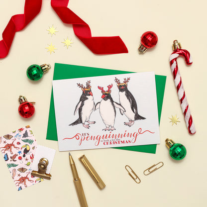Penguin Christmas Card - Penguinning To Look A Lot Like Christmas