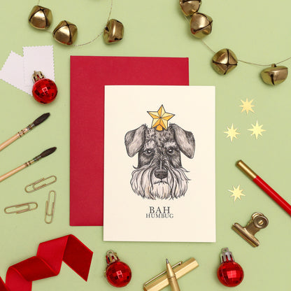 Mini Schnauzer Christmas Card - Bah Humbug