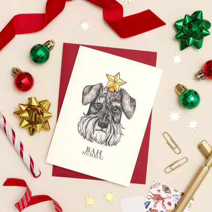 Mini Schnauzer Christmas Card - Bah Humbug