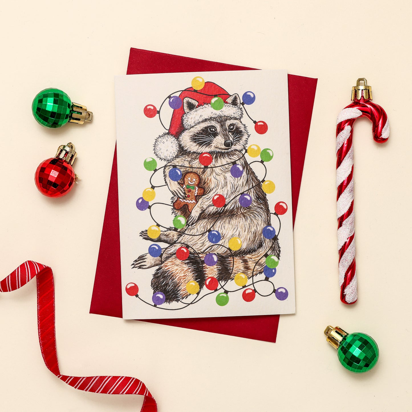 Raccoon Christmas Card