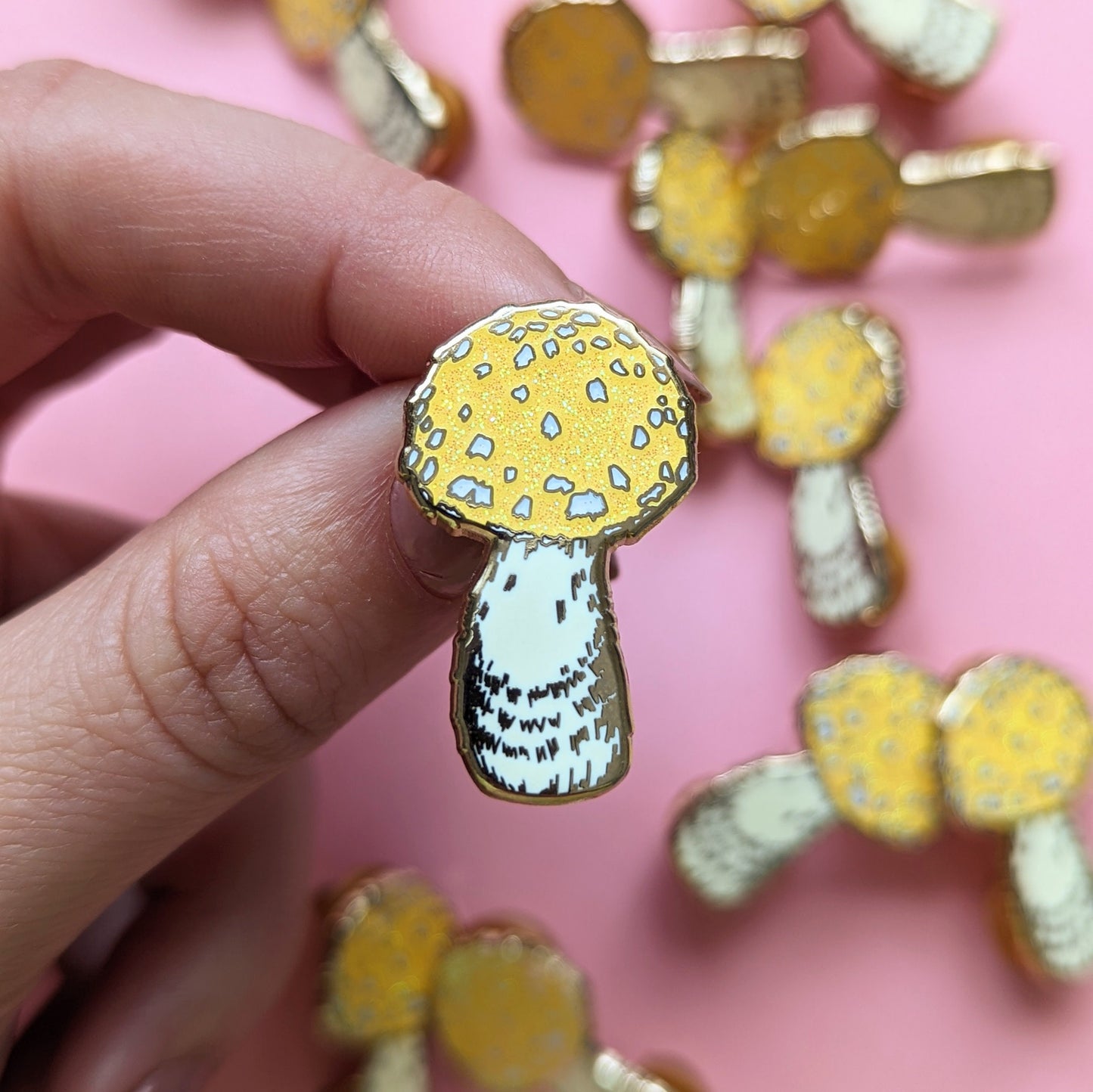 Yellow Fly Agaric Glitter Pin